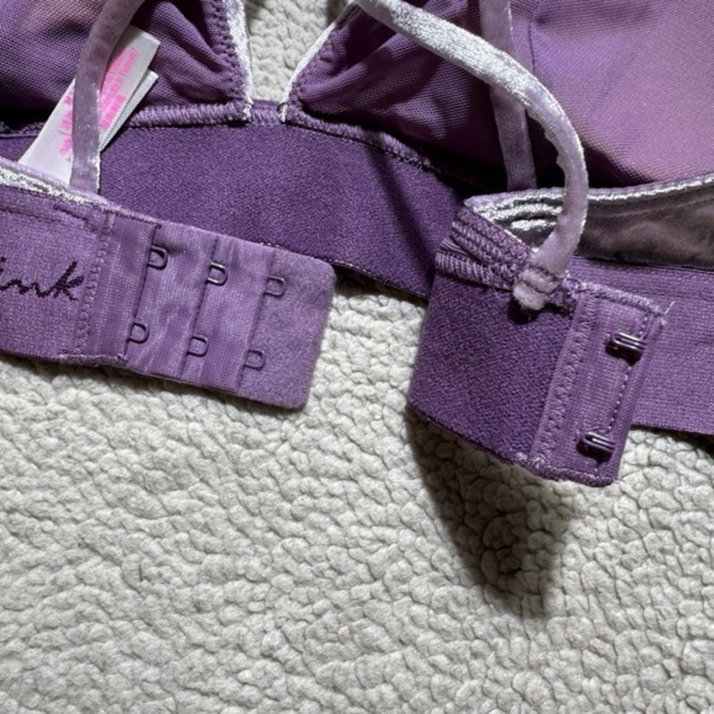 Pink Victoria Secret Bra Womens Medium Bralette Strappy Lilac Crushed Velvet - Picture 11 of 12